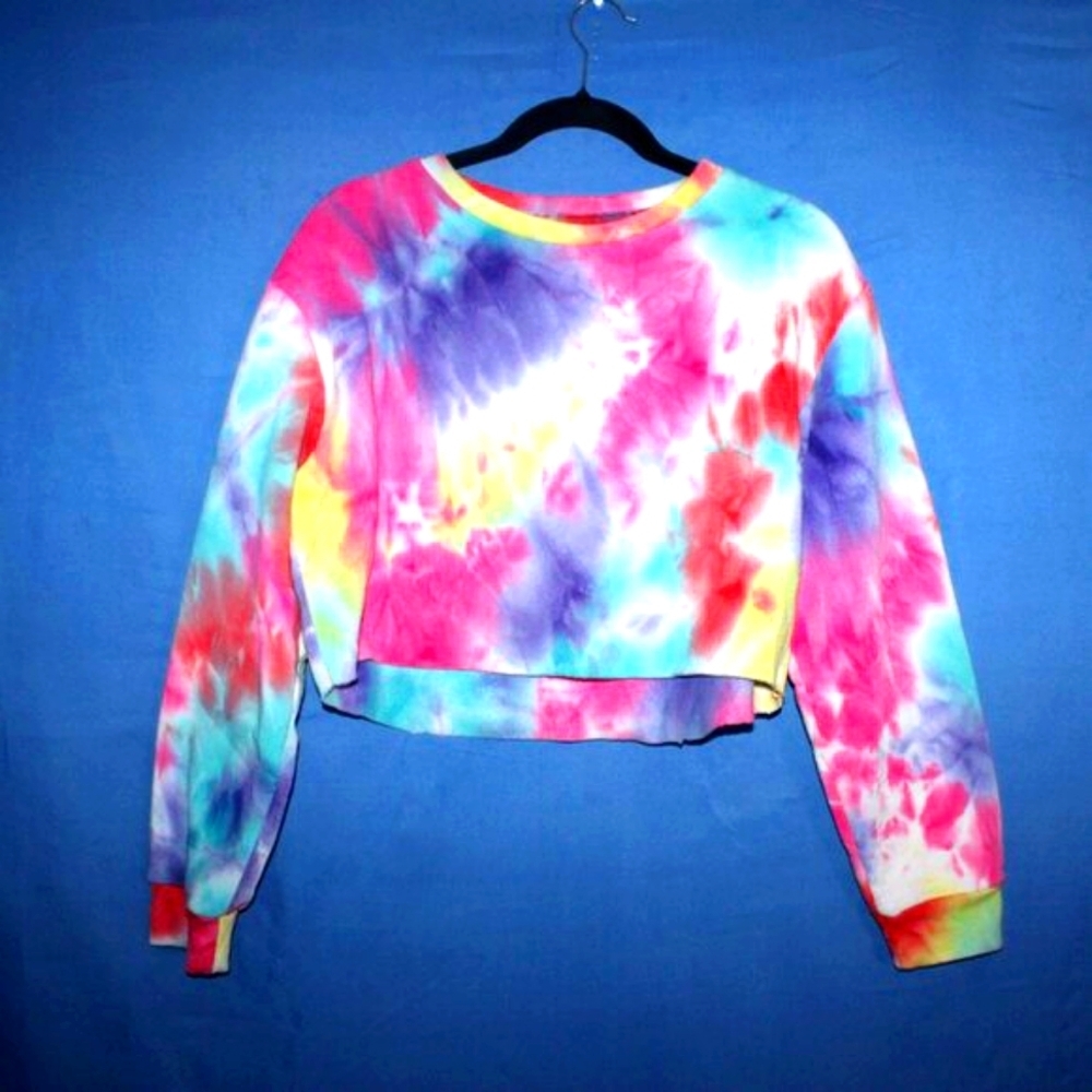 Refuge Athletics Crop Crew Tie Dye Sweatshirt Multi-color Medium